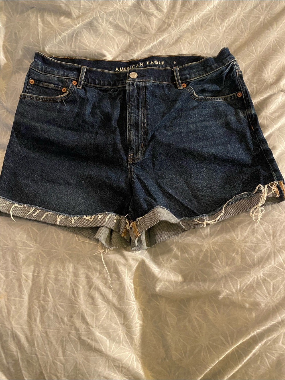 American Eagle Outfitters Dark Blue Frayed Denim Shorts